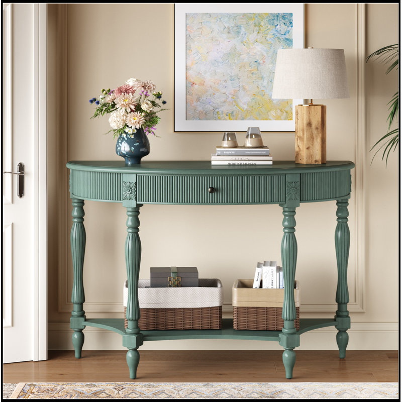 Demi-lune en bois avec tiroir et tablette, Antique Green