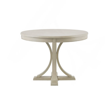 Table de salle à manger ronde 44 po, finition classique en bois massif pour salle à manger, crème antique