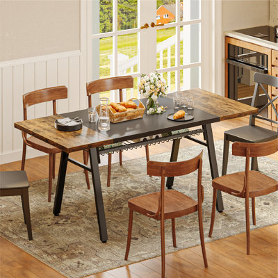 Gordon 70'' Rectangle Dining Table with Basket Storage , Wood Kitchen Table With Strong Metal Legs