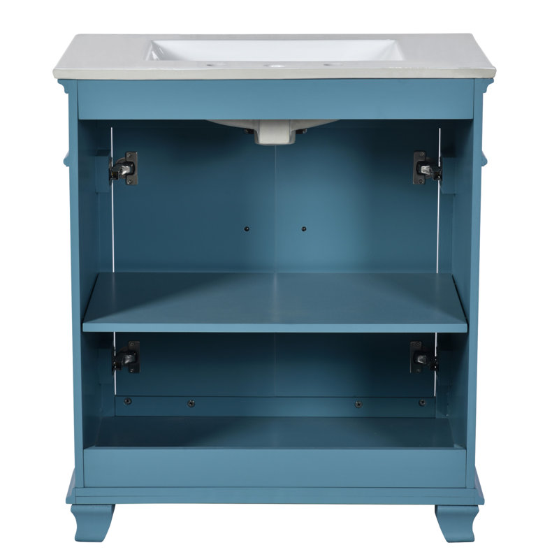 Meuble-lavabo autoportant en bois massif de 30 pouces avec lavabo et rangement en résine, durable et élégant pour les salles de bain modernes