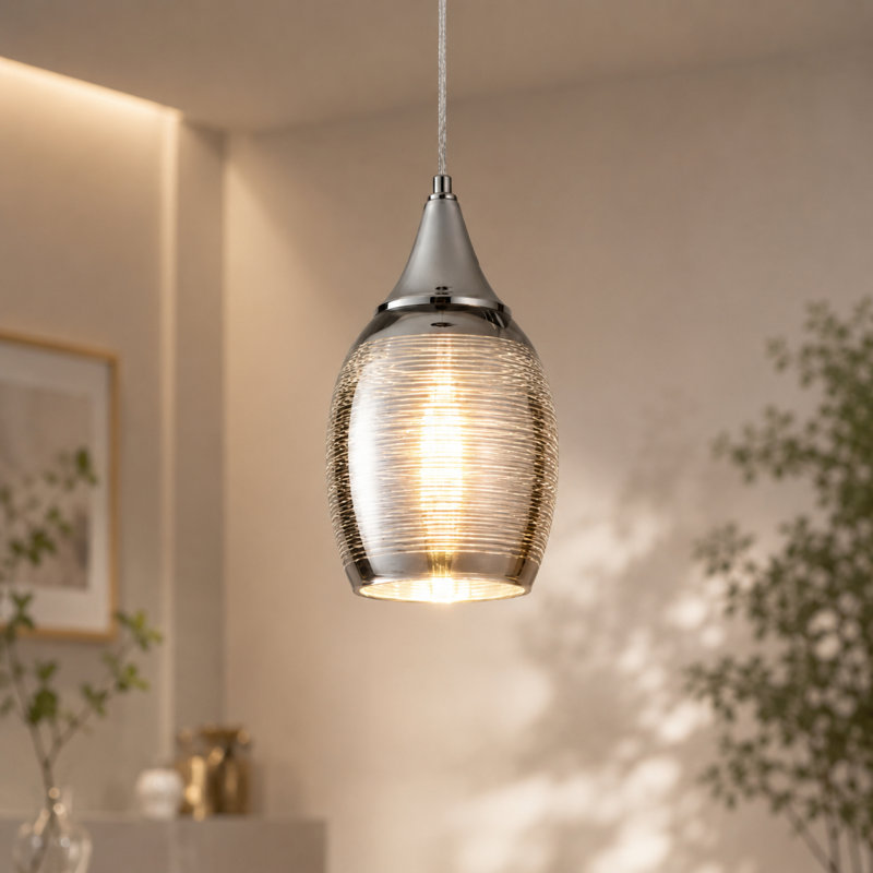 1 - Light Glass Single Pendant Light, Chrome