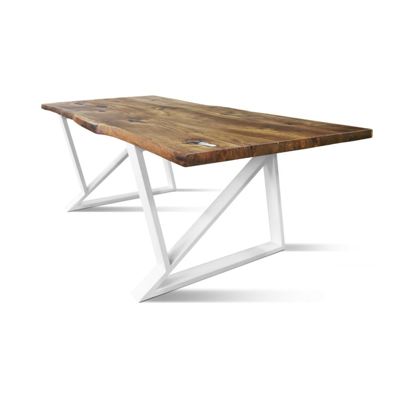 Menoken Oak Solid Wood Top Metal Base Dining Table