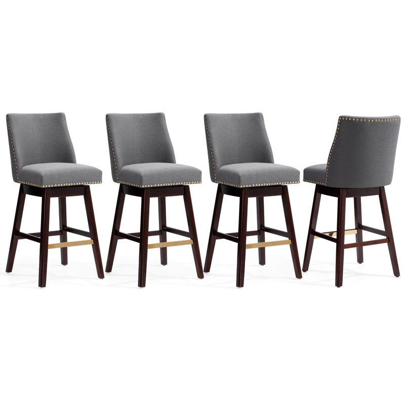 Eriqa Swivel 30.6'' Bar Stool, Gray, Gray Linen Fabric