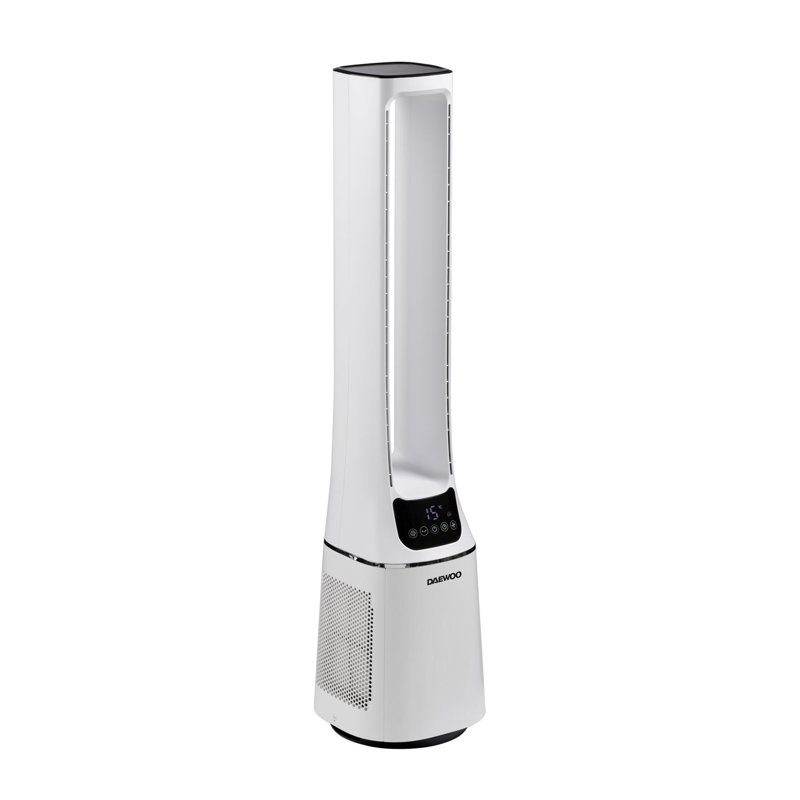 Daewoo 2 in 1 White and Black Floor Standing Bladeless Fan and Air Purifier, HEPA 13 Dual Filter, Remote Control, 12 Hour Timer and 10 Speeds
