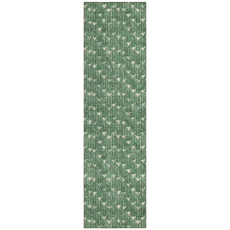8' Sage Geometric Washable Non Skid Indoor Outdoor Runner Rug