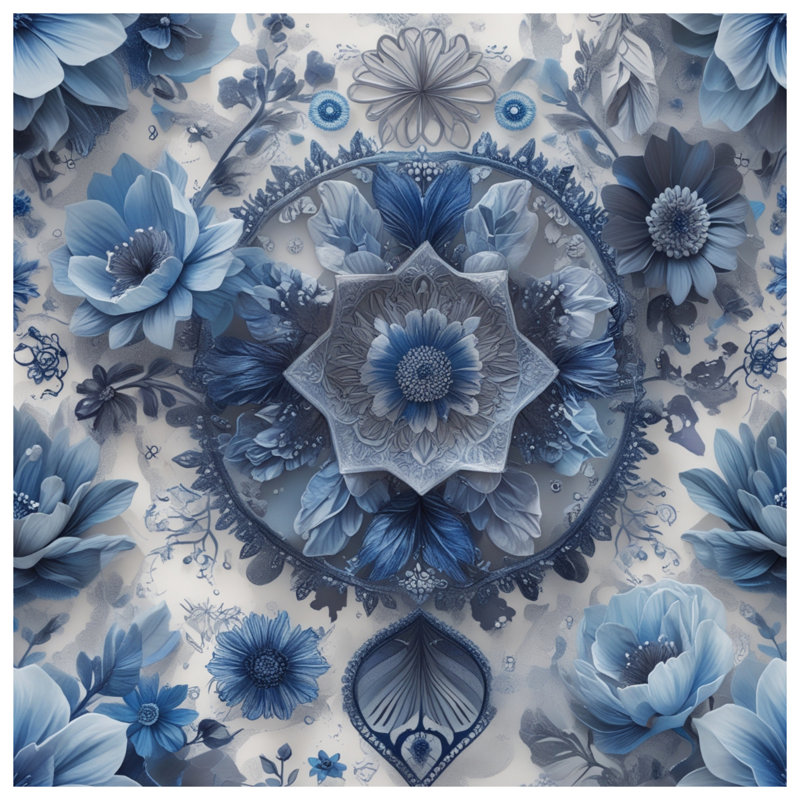 Couvre-lit bleu à motif floral, Lit simple