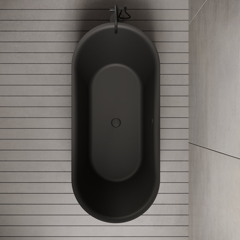MonBlari 59" X 27.5" Freestanding Black Soaking Acrylic Bathtub with Overflow and Pop-up Drain For Bathroom, Matte Black