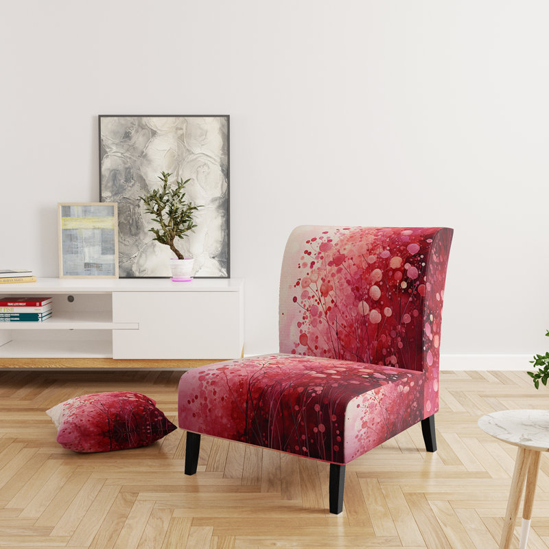 Crimson Reverie - Upholstered Contemporary Slipper Chair, Abstract Landscape Accent Chair
