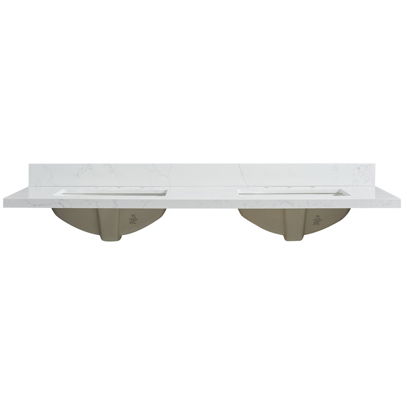 Jaen 61'' Grain White Stone Double Bathroom Vanity Top with Sink