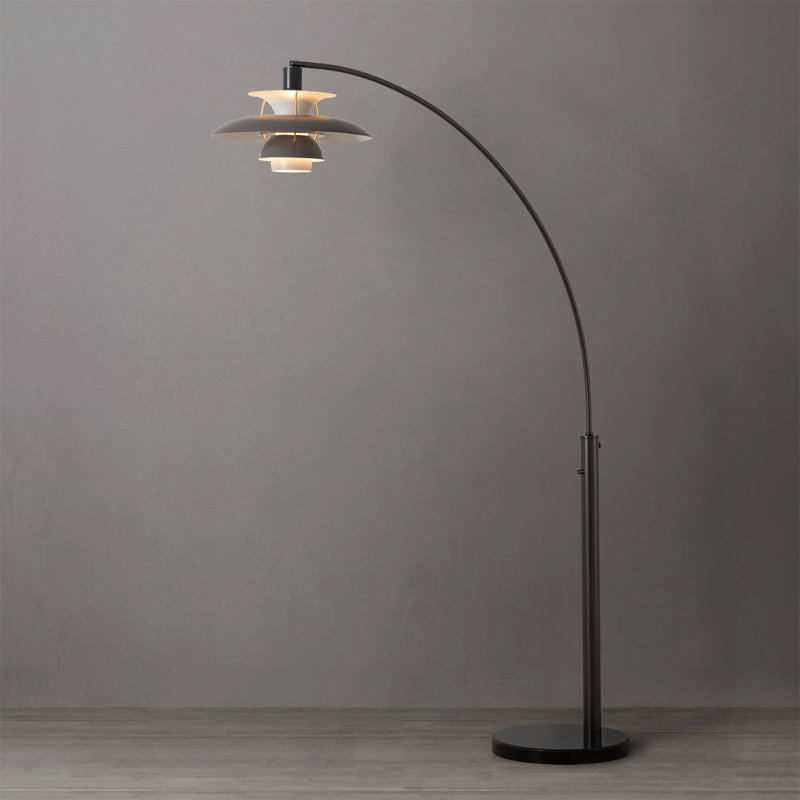 Lampe sur pied à arc 1 lumière Palm Springs - 87 po, abat-jour gris acier et gris, base en marbre, gradateur