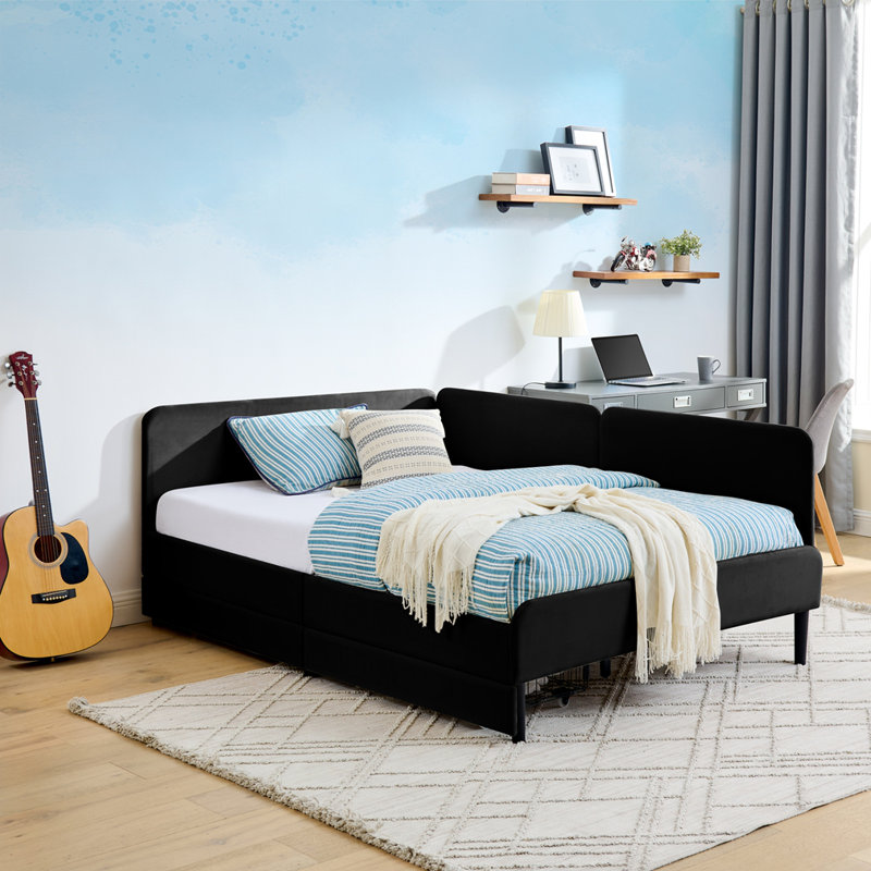 Modern Velvet Sofa Bed with 2 Storage Drawers, Full, Black