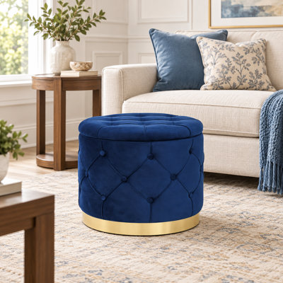 18.9" Wide Tufted Round Storage Ottoman For Living Room