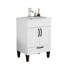 Meuble-lavabo blanc de 24 po avec lavabo, poignées en métal noir, charnières à fermeture en douceur, rangement pour les serviettes