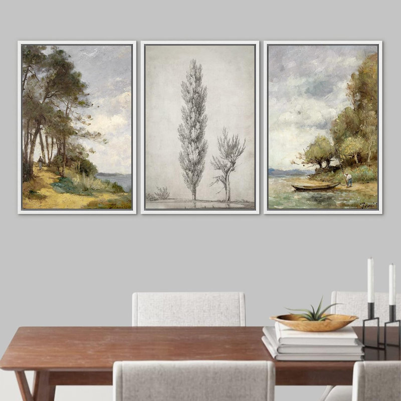 Forêt, lac, 3 pièces, H 24 po x l 16 po x P 1,5 po, Blanc