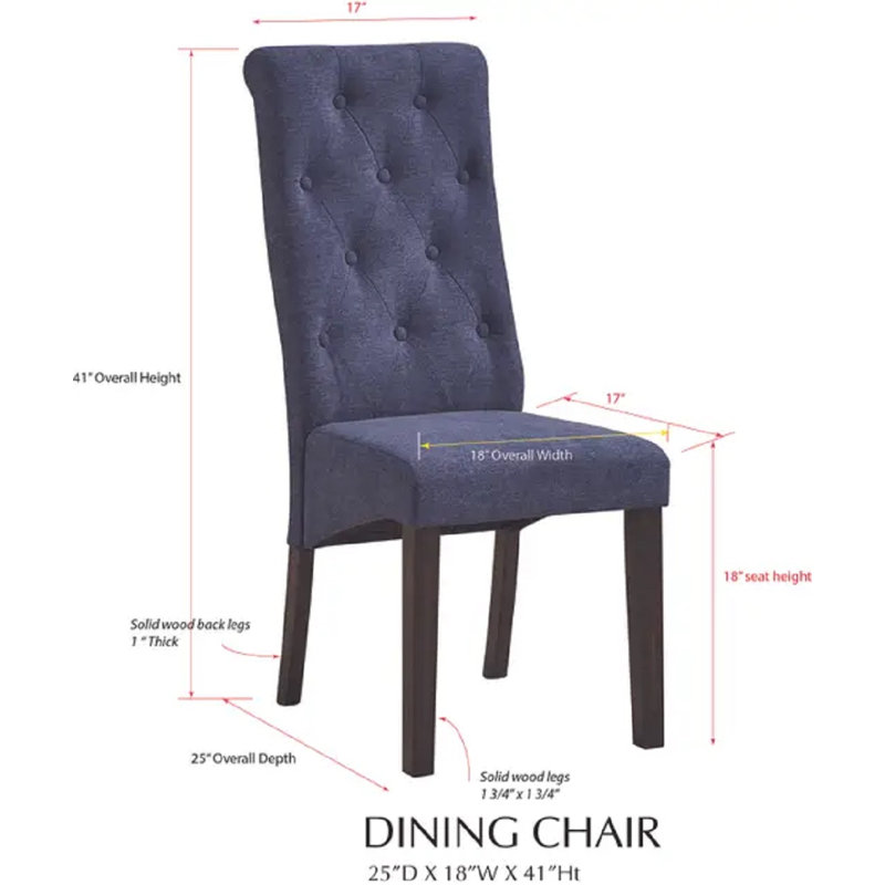 Ensemble de 2 chaises de salle à manger Parsons capitonnées avec siège rembourré et pieds en bois massif, Bleu