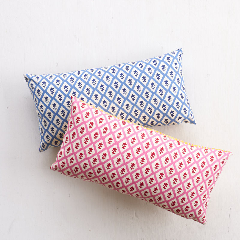 Bagru & Buti Pillow, 12" x 24", Pink/Yellow