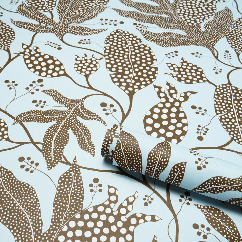 Schumacher x Marian Mcevoy Polka Dot Jungle Wallpaper, Brown & Sky