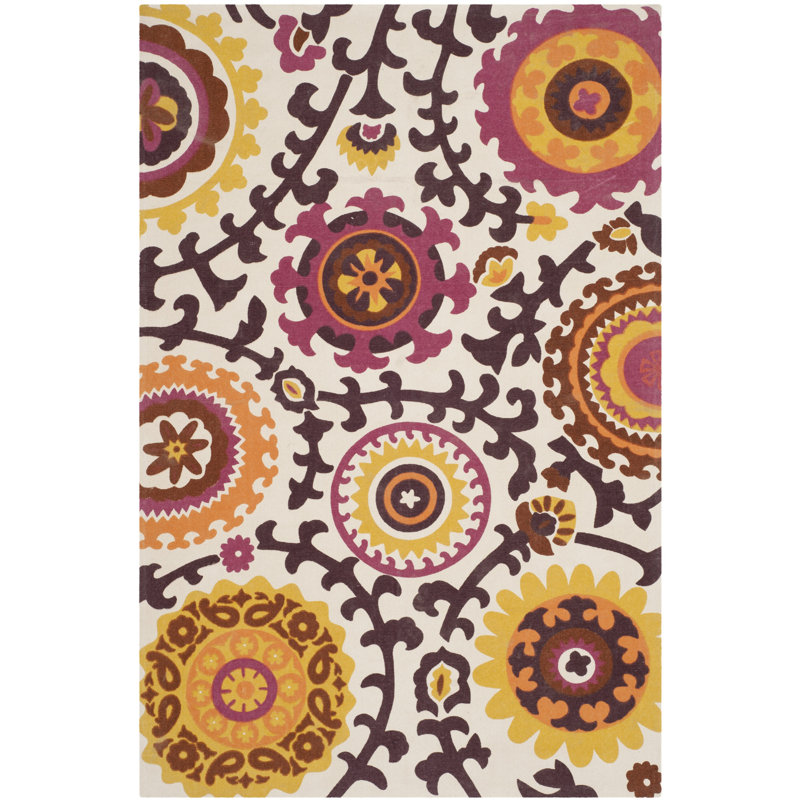 Tapis floral en coton tissé à la main Cedar Brook, Rectangle 7 pi 3 po x 9 pi 3 po
