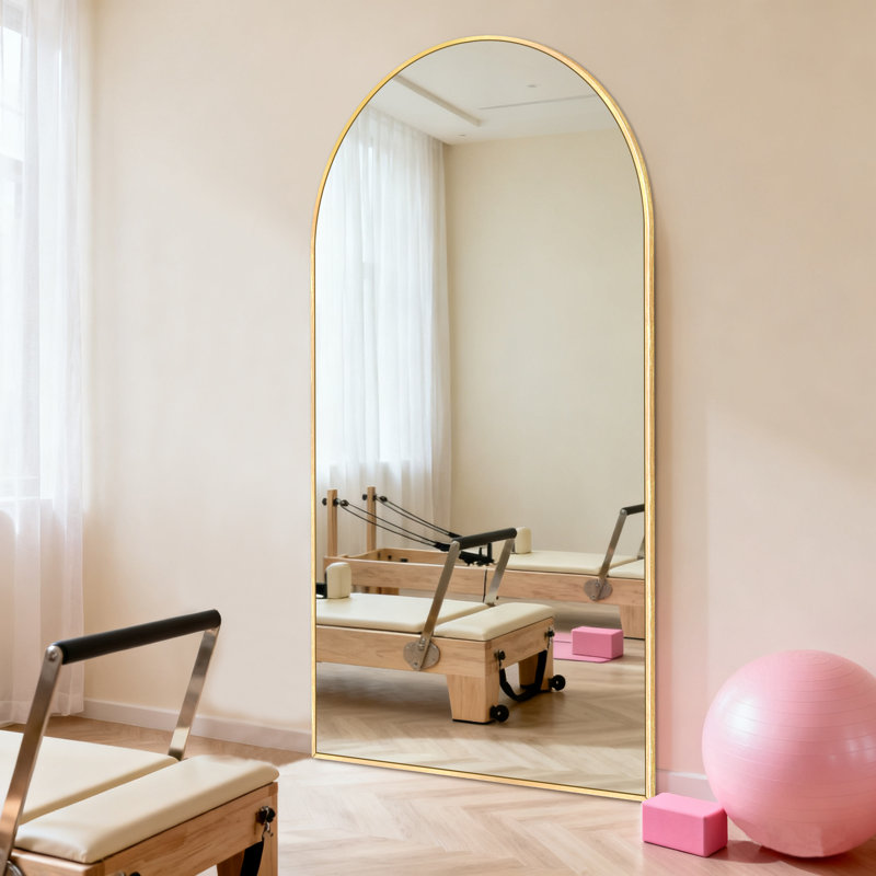Oversized Arched Metal Framed Full Length Floor Mirror with Stand, Wall Mounted or Leaning Mirror for Bedroom, Home Gym, Living Room, Entryway
