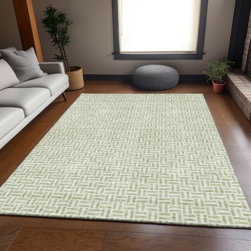 Premium Machine Washable Prisco Aloe Rug, Rectangle 3' x 5'