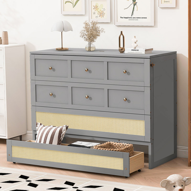 Lit escamotable avec grands tiroirs de rangement Murphy, Gris