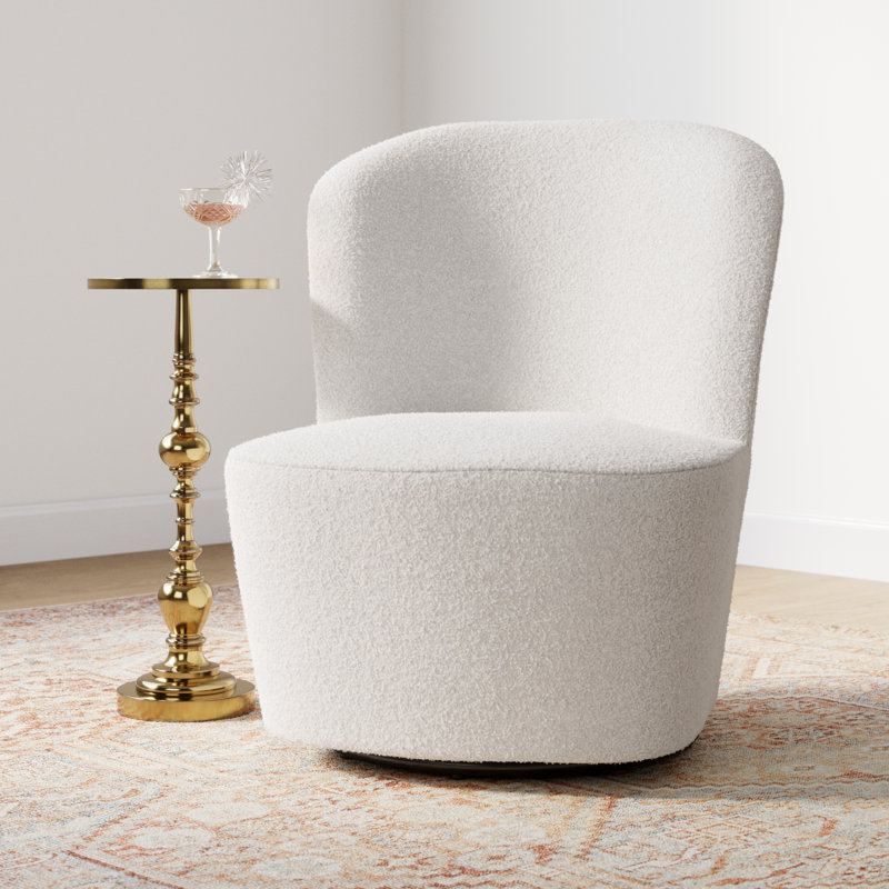 Berrier Boucle Swivel Barrel Chair, White