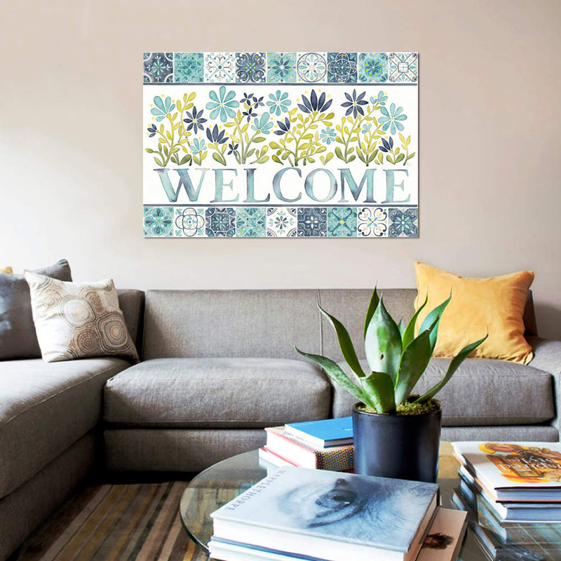 «Garden Getaway Welcome», impression sur toile, H 18 po x l 26 po x P 1,5 po, Toile tendue, Pas de tapis