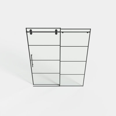 56-60 "x 72", porte coulissante simple à cadre mince avec verre trempé, installation réversible, rail en acier inoxydable silencieux et arrêt en forme de L
