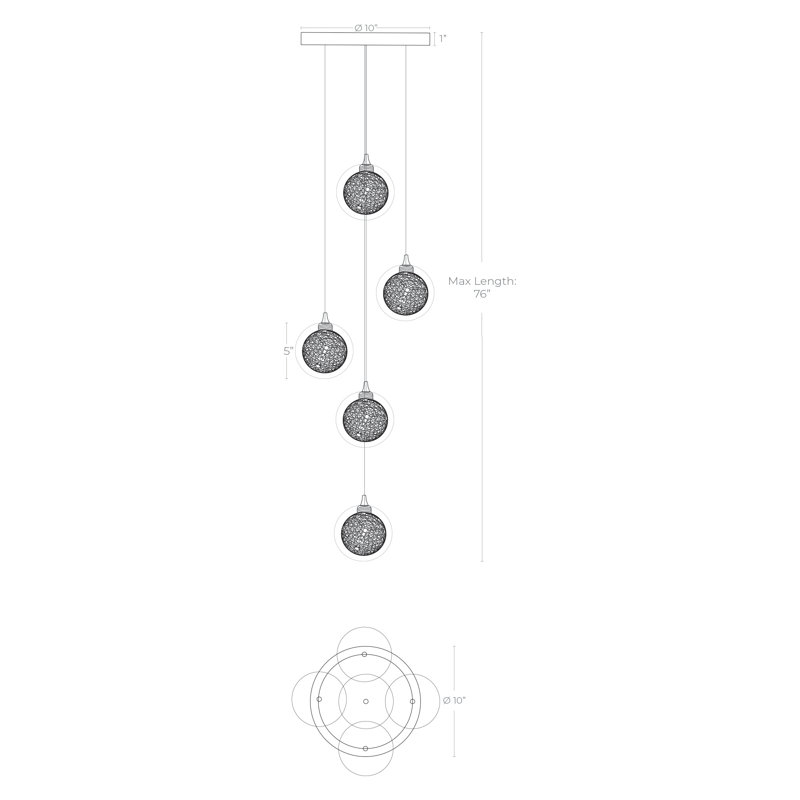 Reflection Breeze 5 Pendant Lights, Satin Nickel, Amber