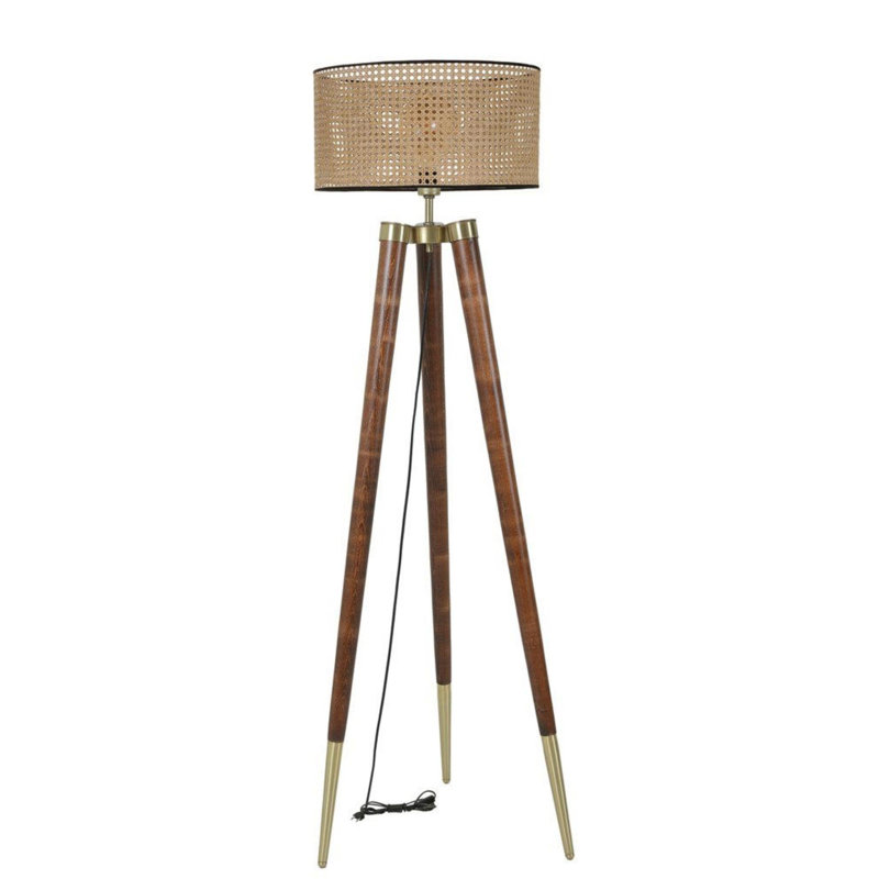 Luro Elegant Floor Lamp with Hornbeam Body, Beige & Walnut | 63.0 inches Tall | Fabric Cap, E27 Socket (Max 60W) | Durable Electrostatic Oven Dried Paint Finish | Perfect for Living Room and Bedroom Decor