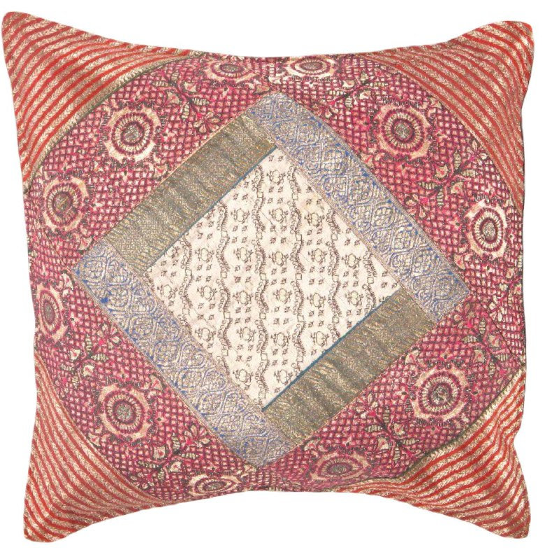 Taie d'oreiller carrée en soie rétro 16 "Sari, Rouge