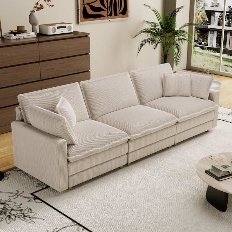 Modulaire en beige avec mousse de qualité et amovible pour la chambre à coucher, matériau respirant, coussins d'assise profonds, confort