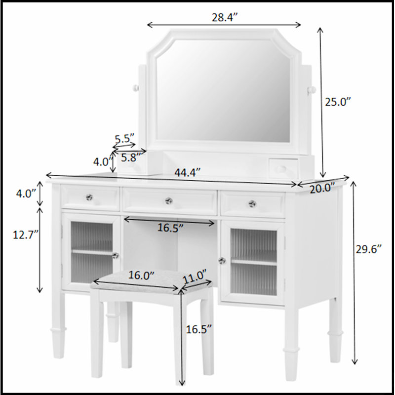 44.4 Inch Makeup Vanity Desk With Adjustable Mirror, Spacious Storage, And Elegant Design For Modern Bedrooms