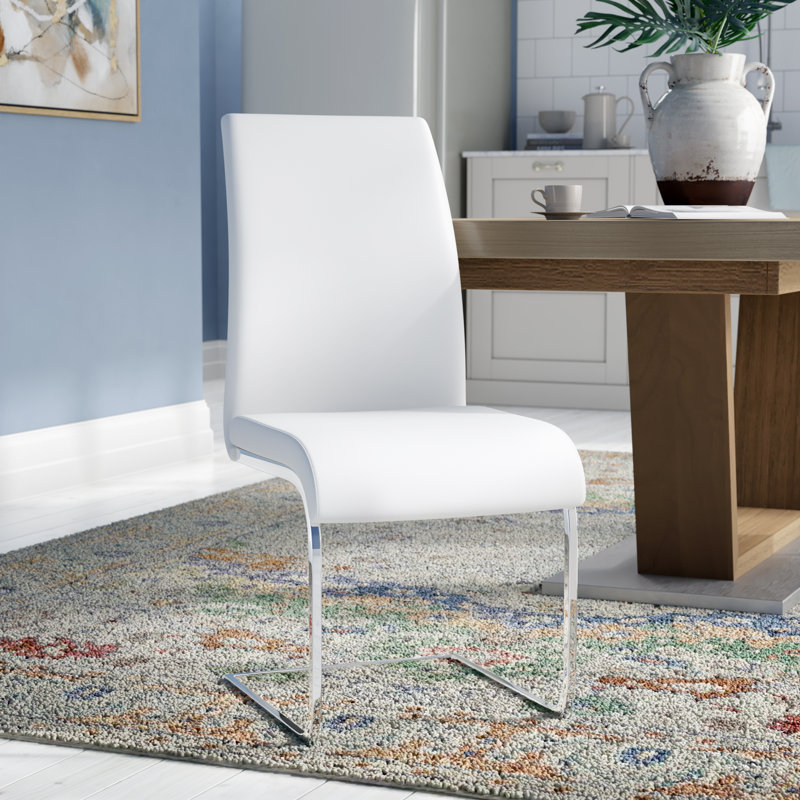 Cathey Upholstered Cantilever  Dining Chair, White