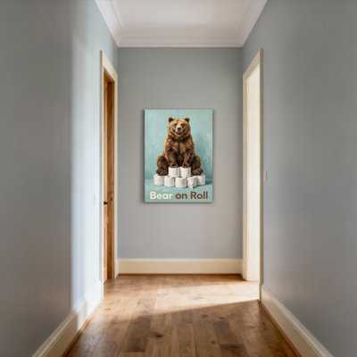 Bear On Roll Canvas Wrapped Wall Art Oil Painting Print Set Of 1