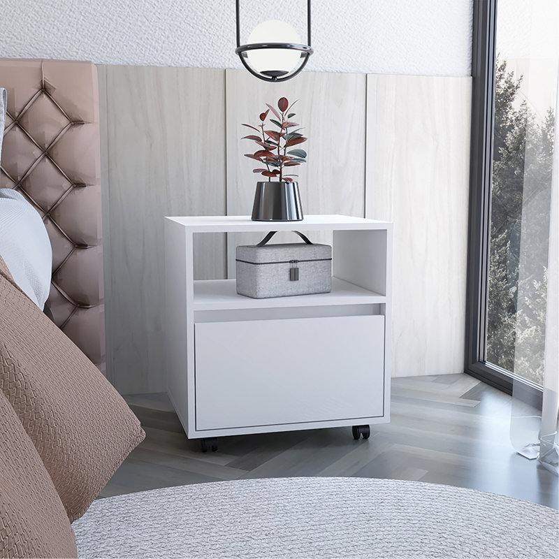 Nightstand Munyochi, One Drawer, White Finish, White
