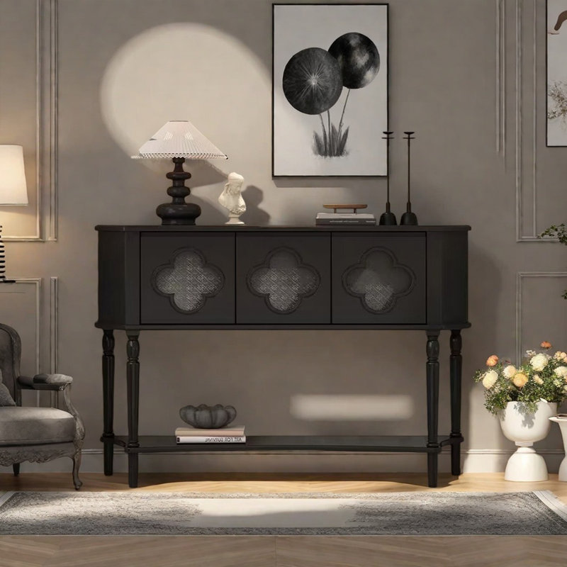 Retro Minimalist Console Table, Black, 35.43" H x 55.12" W x 13.78" D