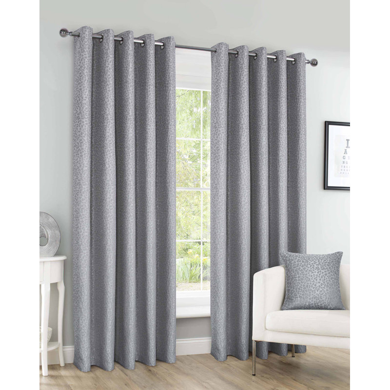 Nyziah Semi Sheer Curtain Pair, Silver, 46cm Width x 54cm Drop