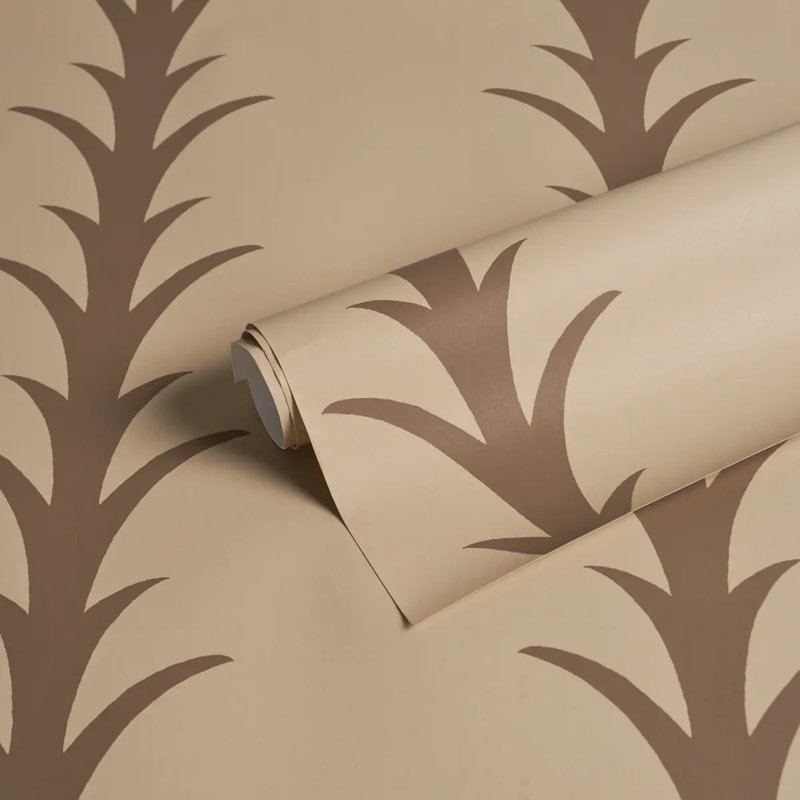 Papier peint à rayures Schumacher X Celerie Kemble Acanthus, Beige