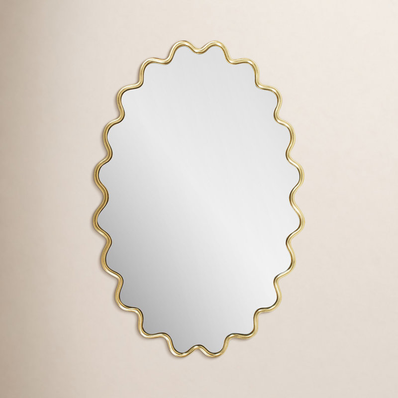 Modern Wavy Framed Oval Wall Mirror, Gold