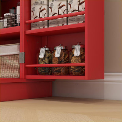 Armoire de rangement pour garde-manger, HOMcom H 41 po autoportante avec portes doubles, tablettes à 5 niveaux / 12 portes | Rouge | Fabrication en panneau de fibres à densité moyenne