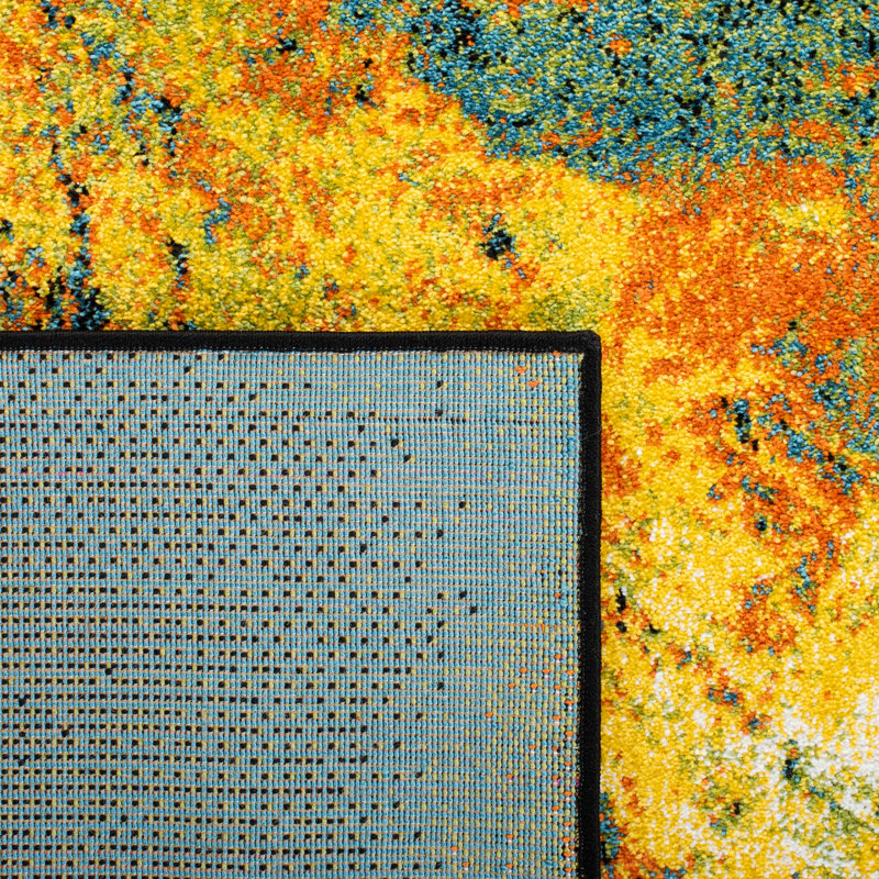 Robidoux Abstract Teal/Yellow Area Rug, Rectangle 4' x 6'