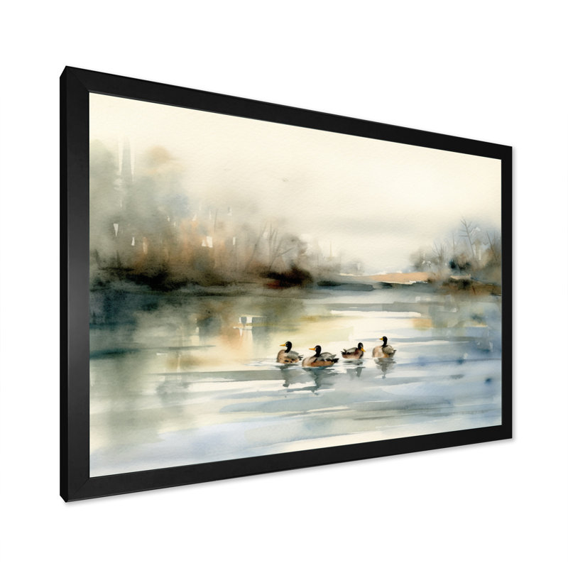«Ducks in Pond II», art mural sur toile, Cadre noir, H 34 po x l 44 po x P 1,5 po