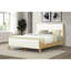 Lit tapissier moderne blanc grand Boucle, pieds en bois d'hévéa, durable en bois d'ingénierie, taille de style complémentaire au style scandinave, bois et surface texturée douce pour une chambre confortable