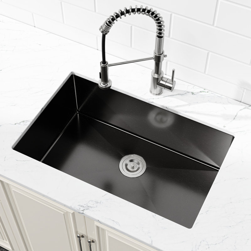 Évier de cuisine encastrable noir en acier inoxydable 304 30 po x 19 po - Station de travail à simple cuve avec égratignure - propriétés écoulement d'eau efficace