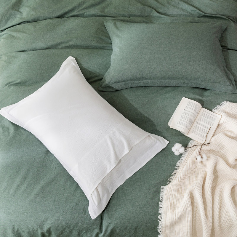 Ensemble de housse de couette 100% coton lavé Solayne avec texture de faux chanvre, couleur unie, fermeture à glissière et attaches de coin