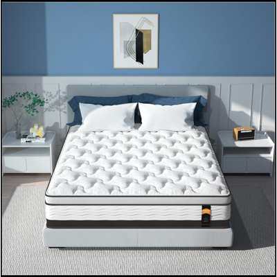 Matelas hybride dans une boîte, mousse viscoélastique imprégnée de gel rafraîchissant et matelas à ressorts ensachés, fermeté moyenne