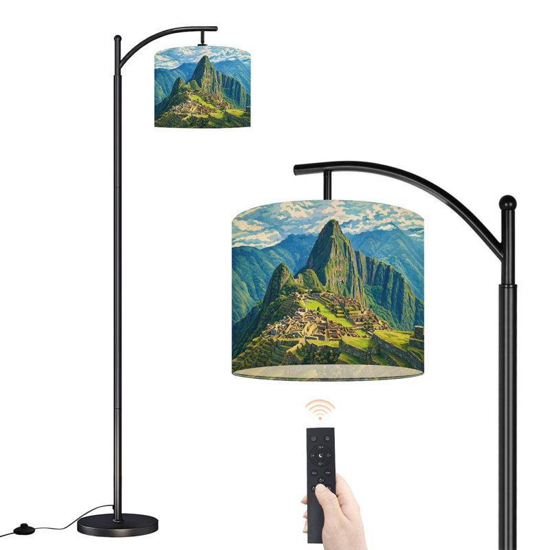 Lampe sur pied à arc avec abat-jour réglable Machu Picchu, Pérou, lampe sur pied 3 températures de couleur, gradateur haut, avec interrupteur au pied pour la chambre à coucher