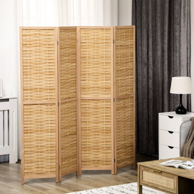 Cloison d'intimité portable à 4 panneaux pliables - 5,5 pi de hauteur. Double paroi latérale tissée à la main pour le bureau à domicile, élégance naturelle et grand pliage. Attrait, pliable