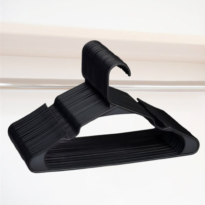 Home Clothes Hangers - Space-Saving Plastic Hangers - Durable Hangers With Shoulder Grooves (Black)